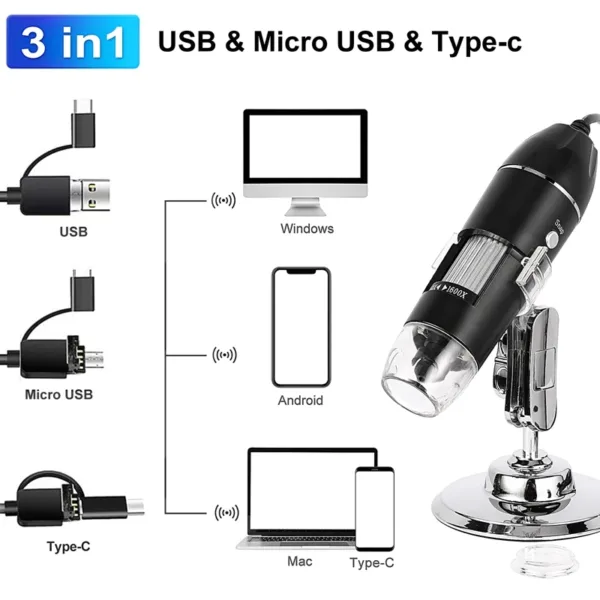 1600X 3in 1 Digital Microscope Camera Portable Electronic Microscope For Soldering LED Magnifier Type-C USB Charge Magnifier - AliExpress 1420 - Image 5