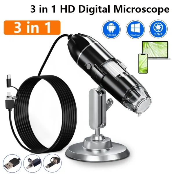 1600X 3in 1 Digital Microscope Camera Portable Electronic Microscope For Soldering LED Magnifier Type-C USB Charge Magnifier - AliExpress 1420