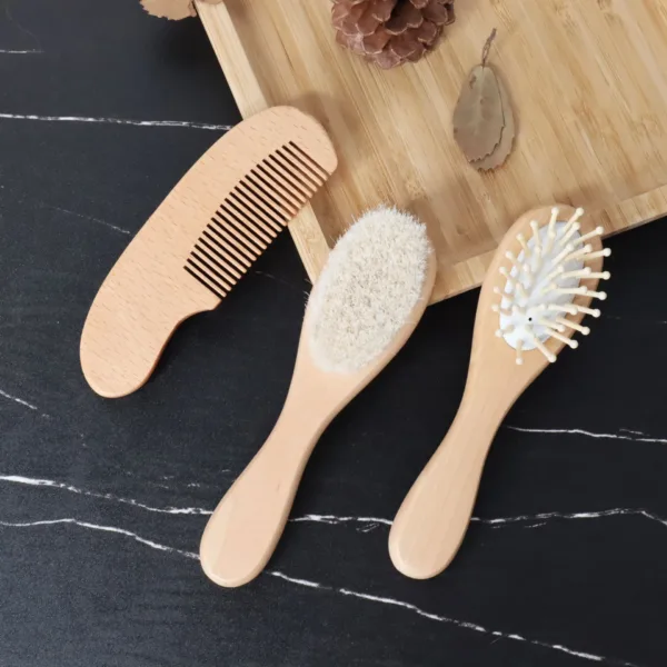 2pcs Baby Care Hair Brush Beech Soft Wool Wood Comb Newborn Massager Comb Baby Shower And Gift Baby Sleeping Soothing Bedding - AliExpress 1501 - Image 2