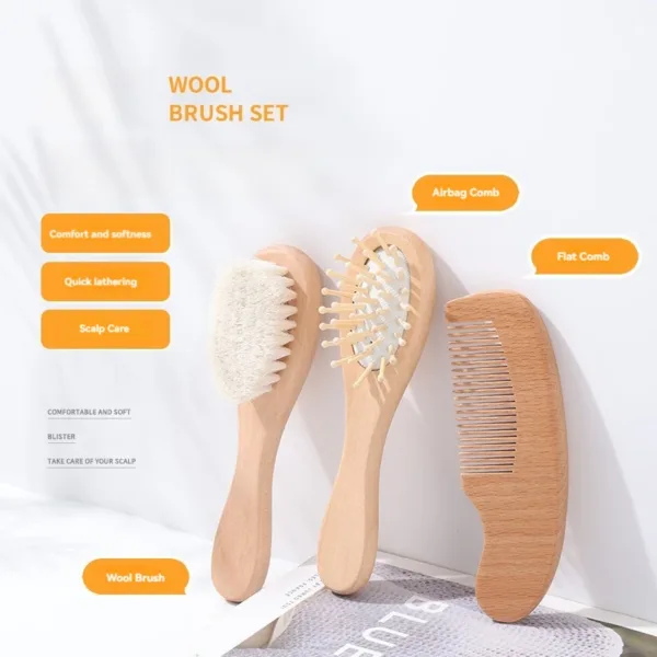 2pcs Baby Care Hair Brush Beech Soft Wool Wood Comb Newborn Massager Comb Baby Shower And Gift Baby Sleeping Soothing Bedding - AliExpress 1501 - Image 3