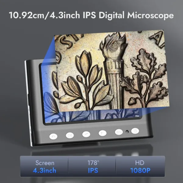 Hayve 4.3'' Digital Microscope 1600X USB Microscope 1080p Soldering Microscope with 8 LEDs Compatible with Windows/Mac OS (DM7) - AliExpress 1420 - Image 2