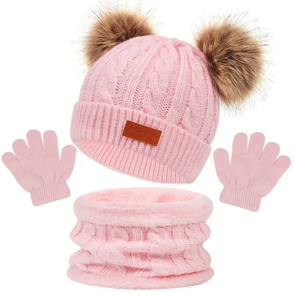 Baby Winter Hat Scarf Gloves Set Knitted Fur Ball Kids Beanie Baby Cap for Girls Boys Accessories Infant Bonnet Toddler Hat 1-5Y - AliExpress 1501 - Color : Pink 2